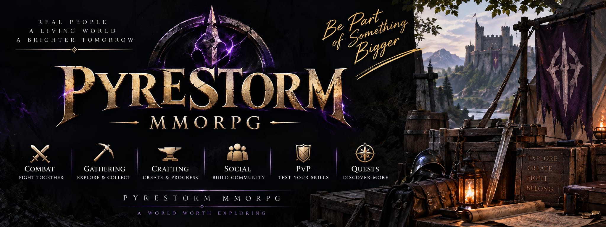 PyreStorm MMORPG — be part of something bigger. A fantasy MMORPG of combat, gathering, crafting, community, PvP and quests.